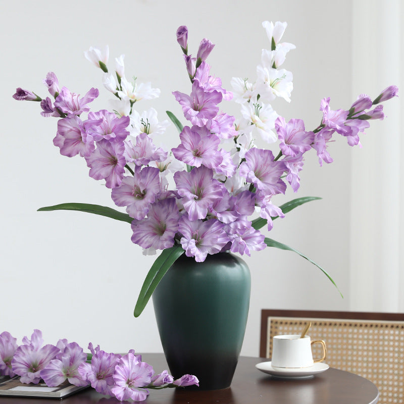 Fleur artificielle Glaïeul, tige unique avec 12 fleurs, 86 cm, tissu soyeux, pour mariages et décoration intérieure