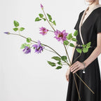 Fleur artificielle Clématite, tige unique avec 3 fleurs, 90 cm, décoration intérieure élégante, style champêtre, pour maison, hôtel ou événement