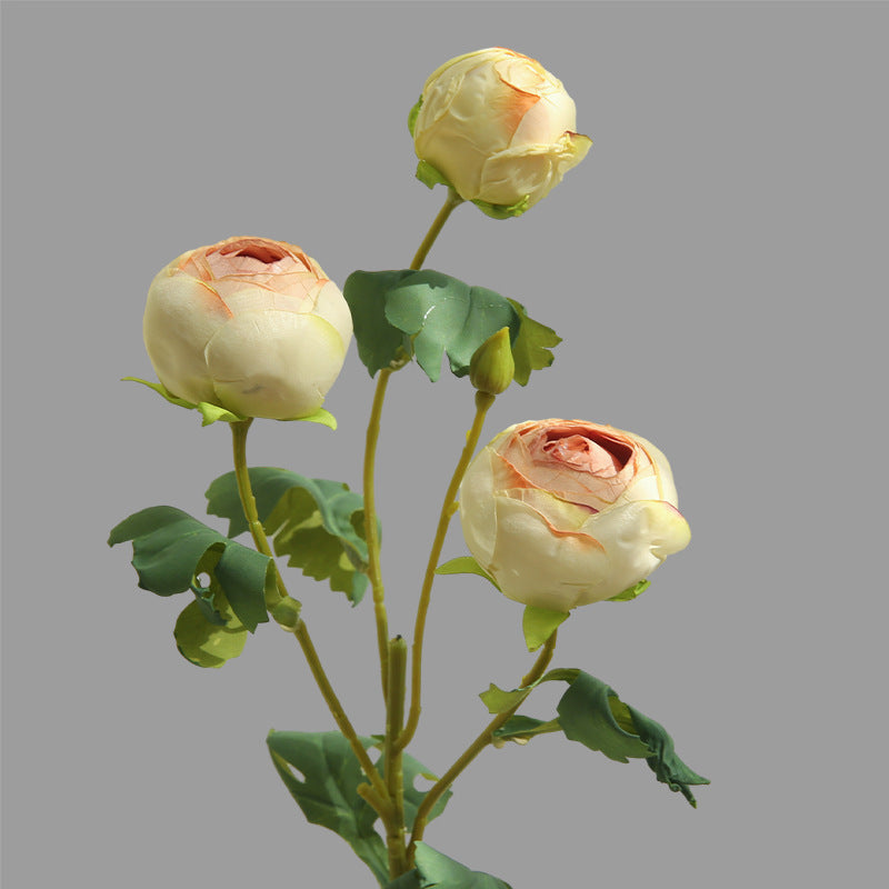 Fleurs artificielles en polyester, rosier thé à 3 têtes, 52 cm, pour décoration intérieure