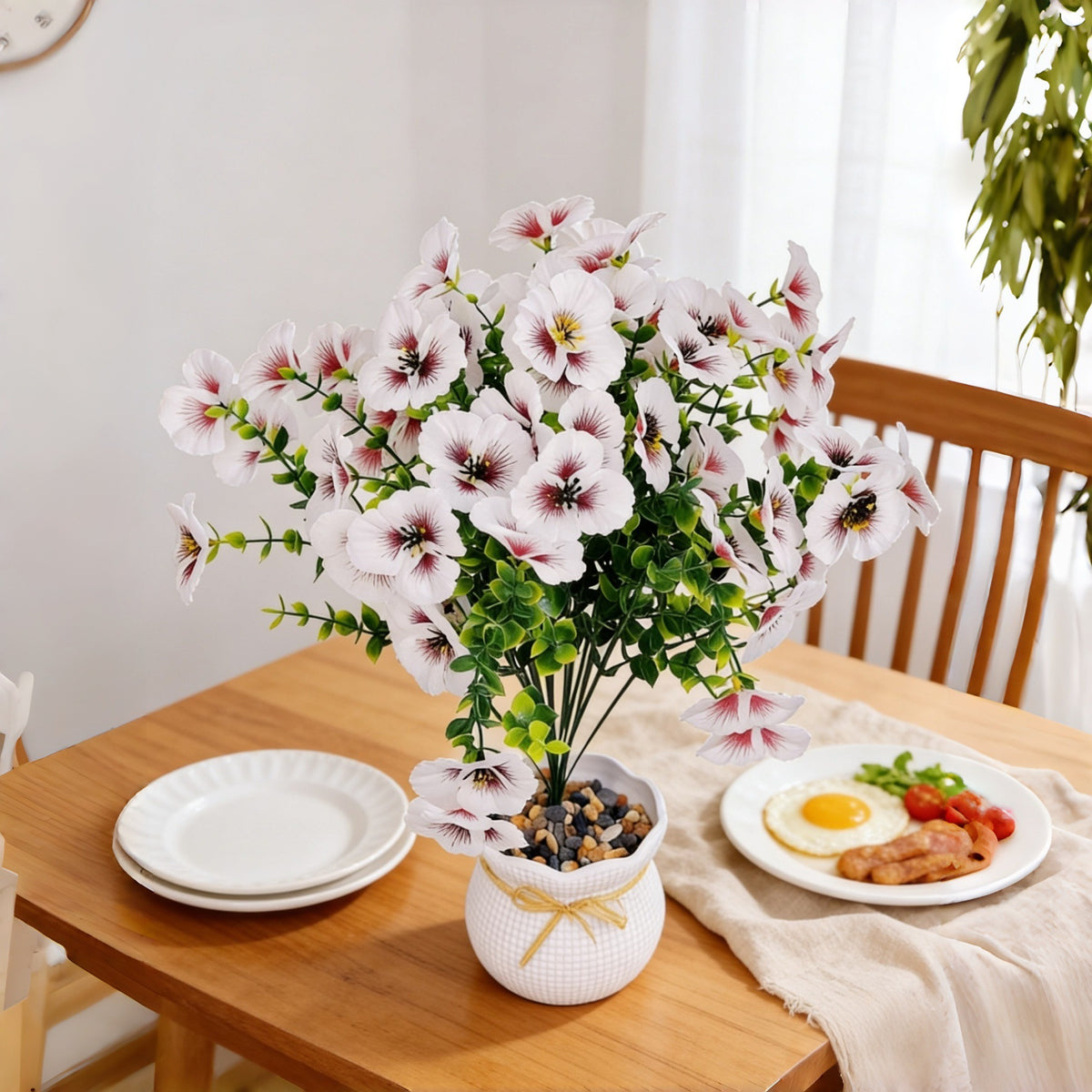 Fleur artificielle Eucalyptus, tige unique avec 3 fleurs, 35 cm, polyester soyeux, décoration intérieure