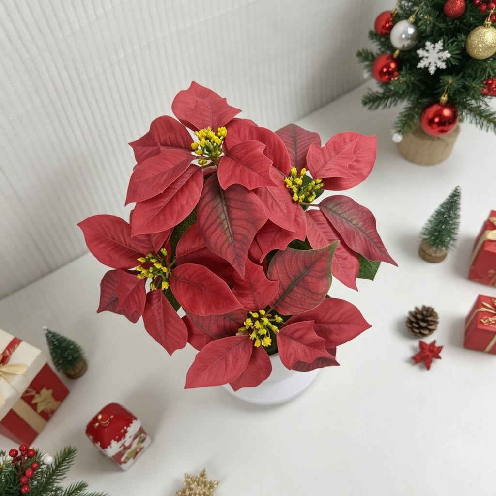 Plante Artificielle Poinsettia avec 5 Fleurs, Décoration de Noël, 52 cm
