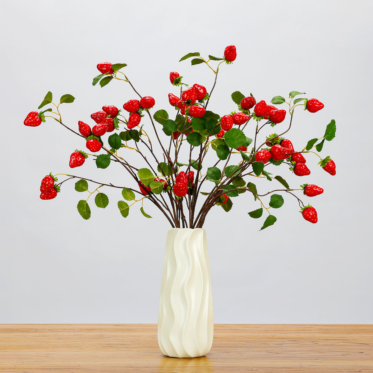 Branche artificielle de fraises, 72 cm, 8 fruits, décoration intérieure élégante