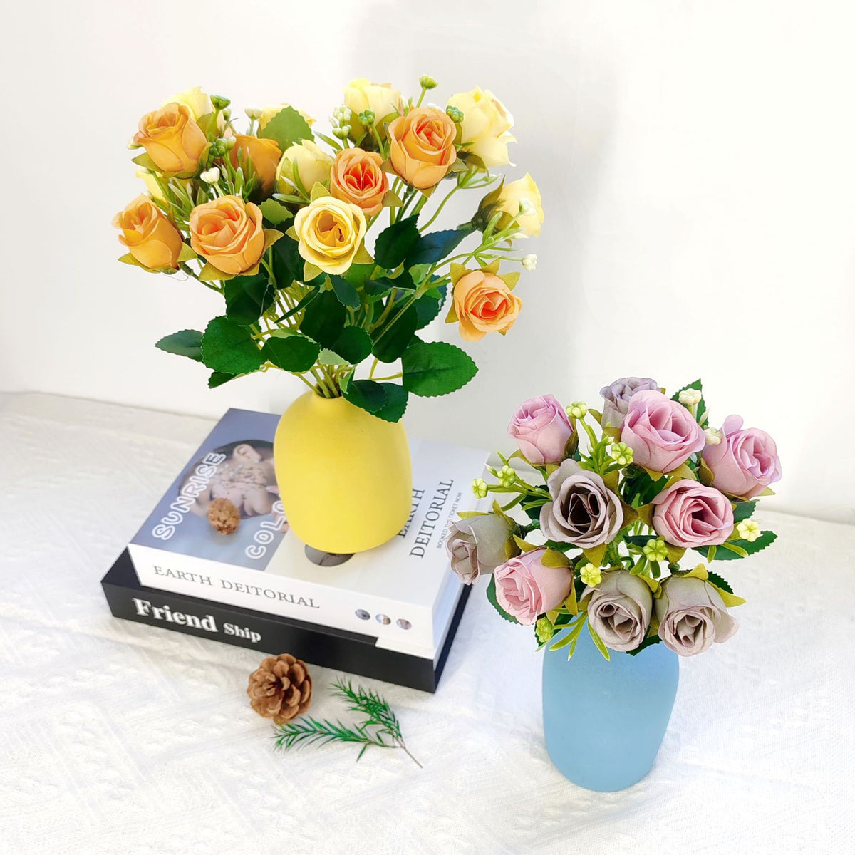 Bouquet de 10 Roses Artificielles en Plastique, 30 cm, Décoration Intérieure Moderne