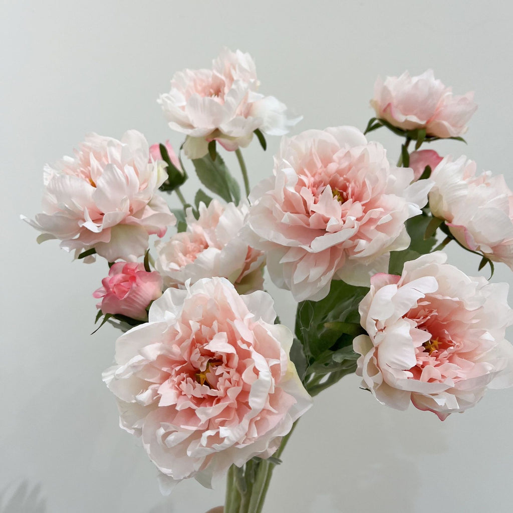Tige unique de pivoine artificielle en tissu soyeux, 50 cm avec 3 fleurs, décoration intérieure élégante