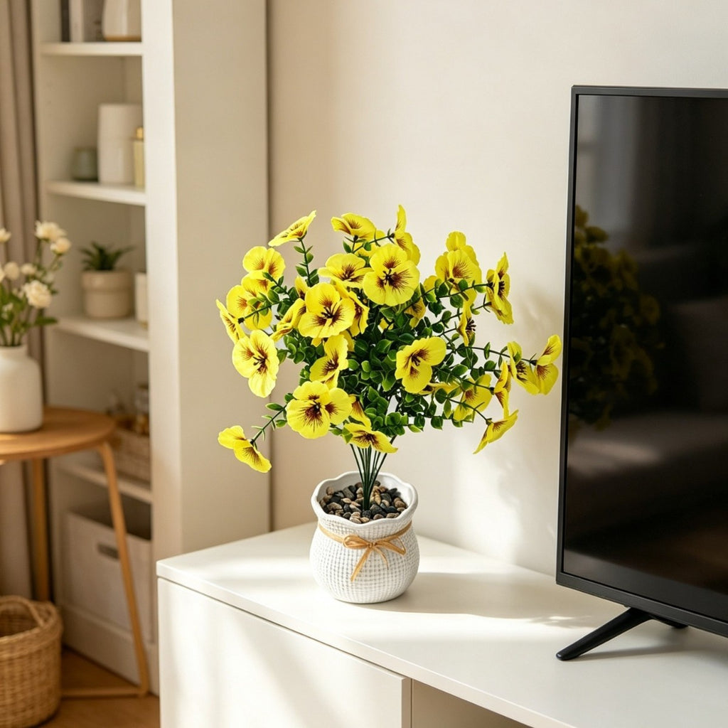 Fleur artificielle Eucalyptus, tige unique avec 3 fleurs, 35 cm, tissu polyester, décoration intérieure élégante
