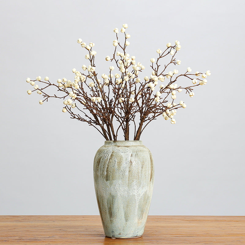 Branche décorative en mousse avec fruits de Sapium, tige unique de 62 cm, 23 fruits, style rétro et élégant