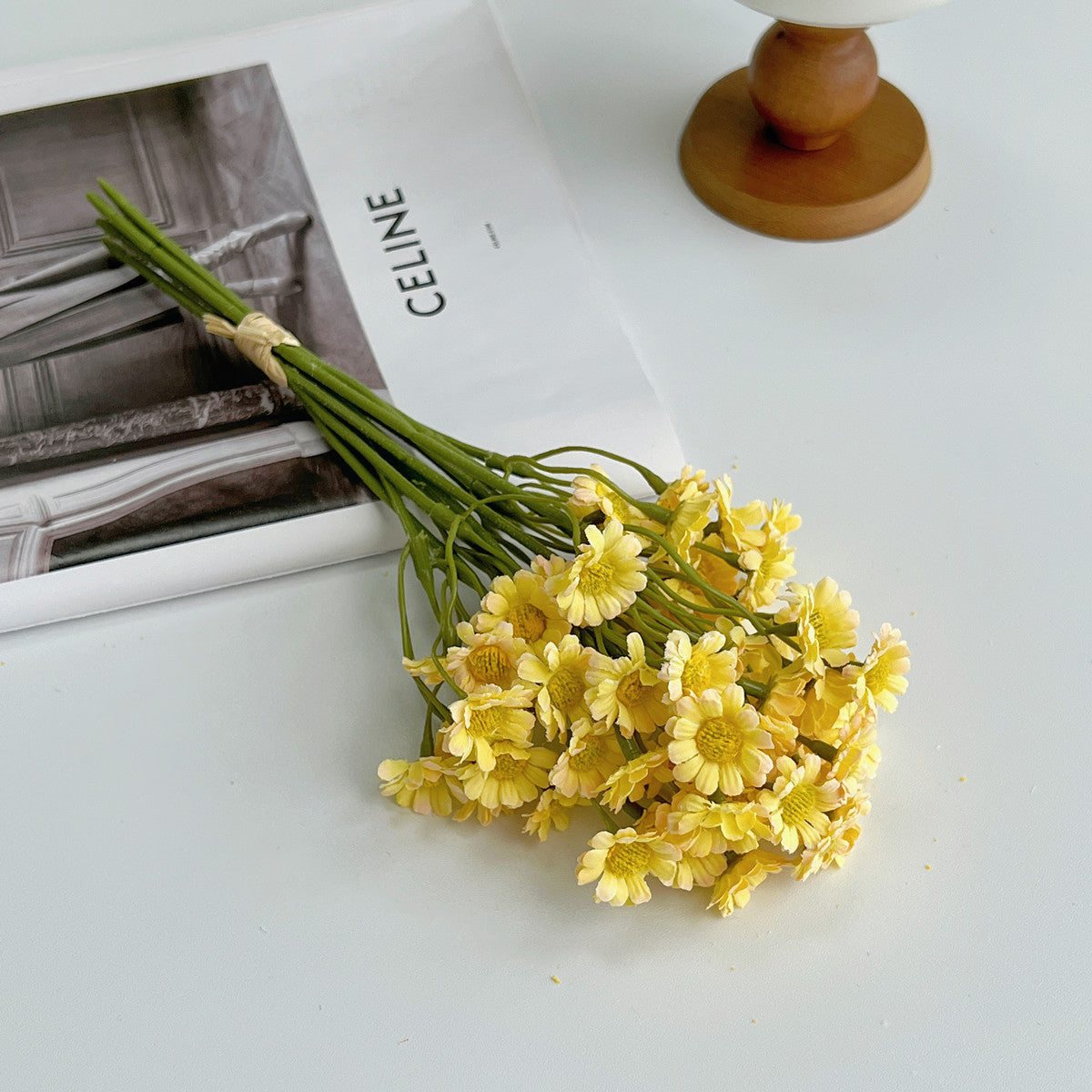 Fleurs Artificielles Marguerites en Soie, Bouquet de 6, 26 cm, Décoration Intérieure, Style Champêtre Provençal