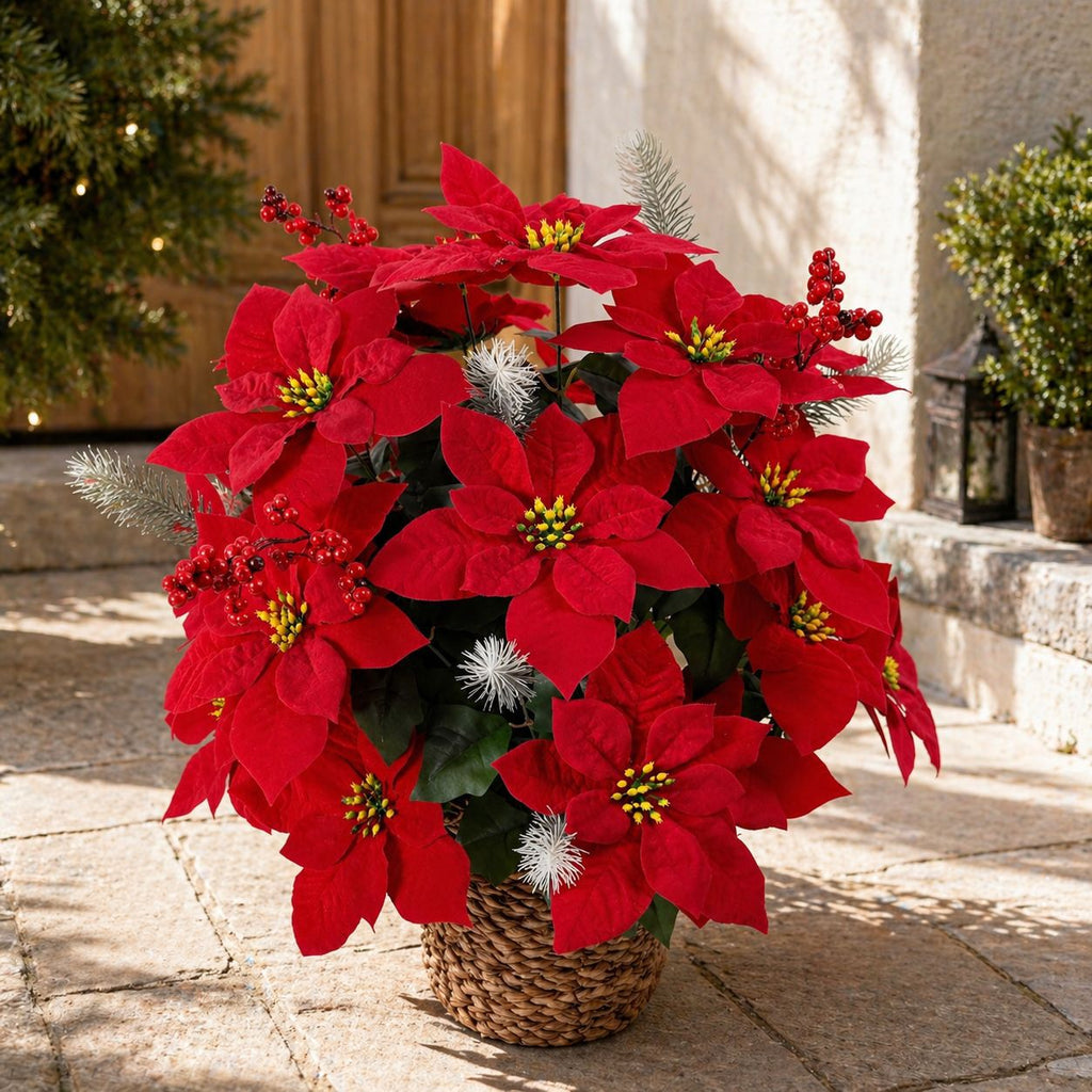Poinsettia artificiel avec 36 fleurs, décoration de Noël en tissu soyeux, 36 cm, pour mariages, hôtels et décoration d'intérieur