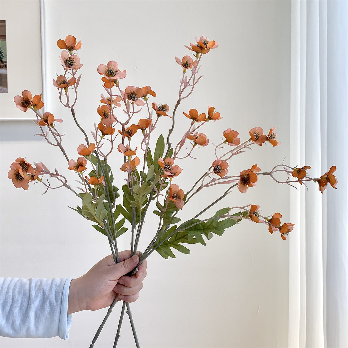 Bouquet de fleurs artificielles en soie polyester, 15 fleurs de prunier, 58 cm, décoration intérieure, style rétro