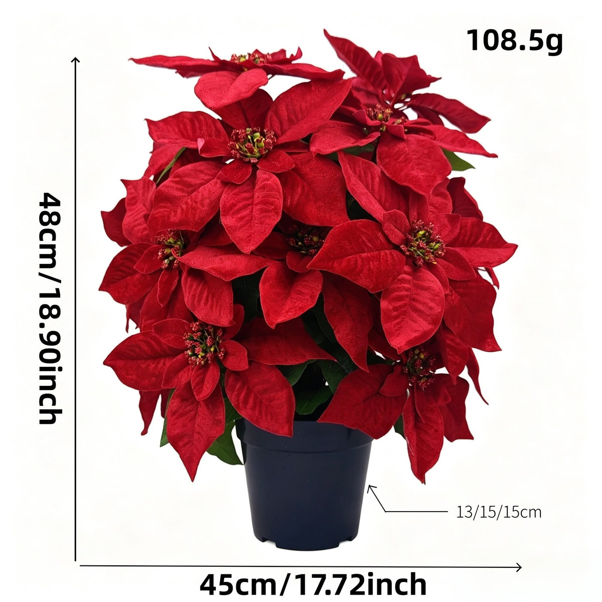 Bouquet de Poinsettias Artificiels avec 20 Fleurs, 48 cm, Pot Inclus, Décoration de Noël et Mariage