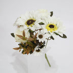 Bouquet artificiel 32 cm – Pivoines, Marguerites, Tournesols, 8 fleurs, décoration intérieur/extérieur, mariage, événement