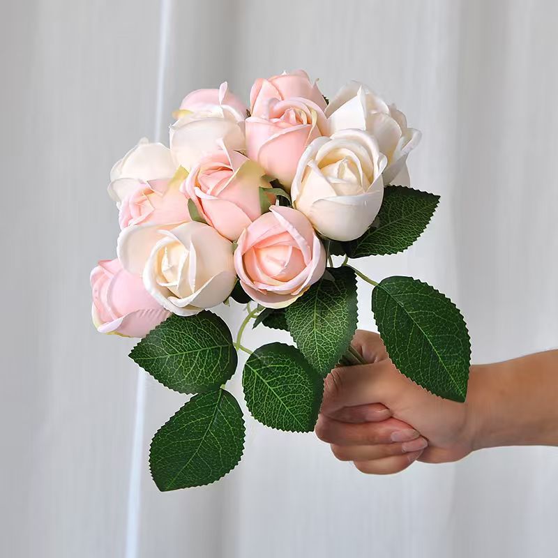 Bouquet de Roses Artificielles Hautement Réalistes, 24 cm, Polyester Soie, Décoration Intérieure, Mariage, Hôtel