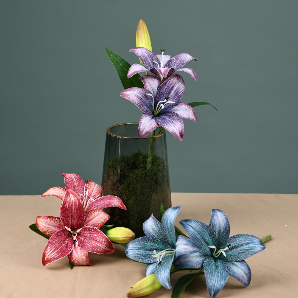 Tige unique de lys artificiel, 3 fleurs, 41 cm, décoration intérieure et événements
