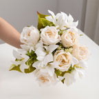 Bouquet de roses et lys artificiels, 34 cm, élégance française, pour mariage, décoration intérieure et extérieure