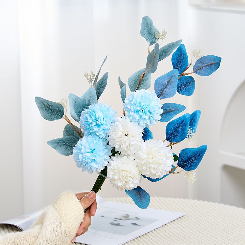 Bouquet de chrysanthèmes et d'eucalyptus artificiels, 46 cm, décoration intérieure, mariage, cadeau