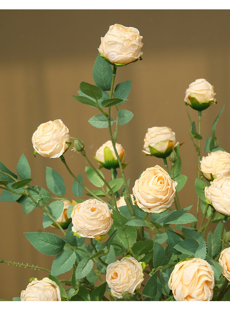 Rose artificielle à bord frisé, tige unique avec 3 fleurs, 57 cm, tissu polyester, décoration intérieure