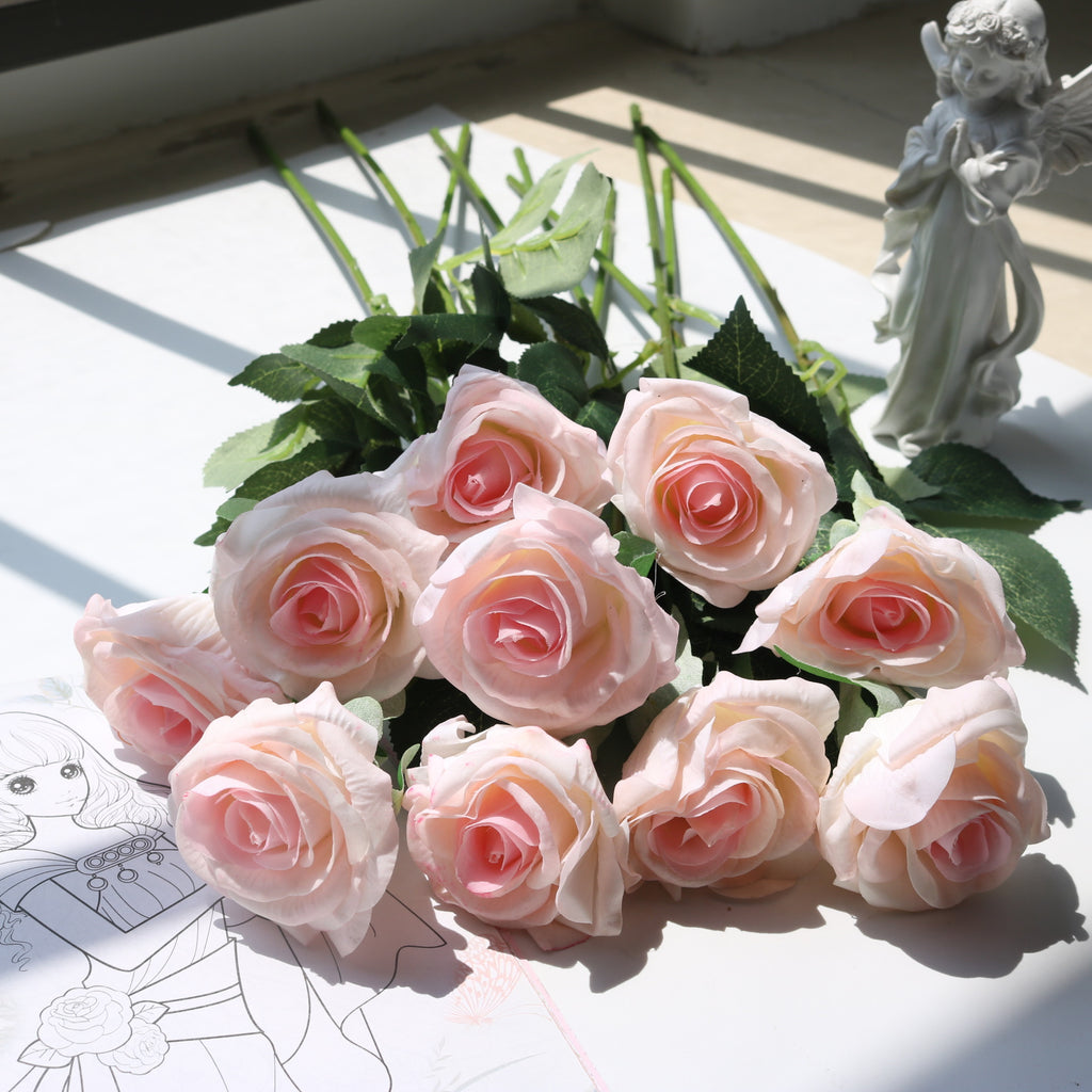 Bouquet de 10 roses en tissu soyeux, 43 cm, décoration intérieure et événements