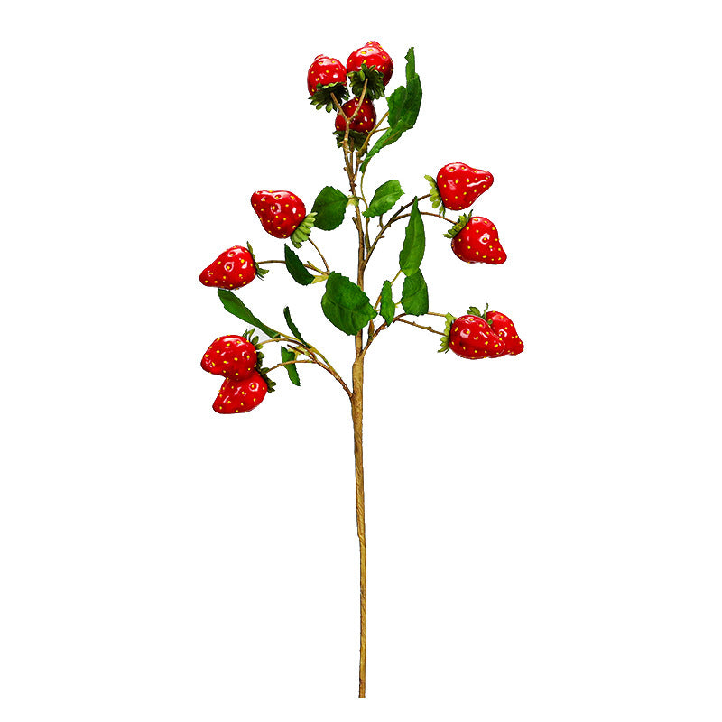 Branche décorative artificielle avec fraises et feuilles, 48 cm, idéale pour décoration intérieure, mariages et événements