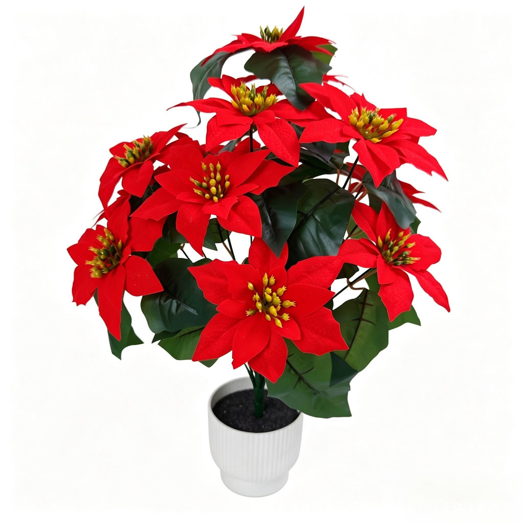 Fleurs artificielles de Poinsettia de Noël, 14 têtes, 50 cm, pour décoration de fêtes et mariages