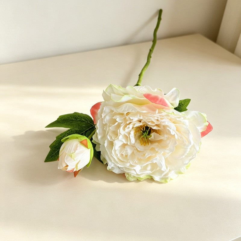 Fleurs artificielles en soie polyester, 2 têtes de pivoines et pivoines blanches, 50 cm, décoration intérieure, mariage, maison