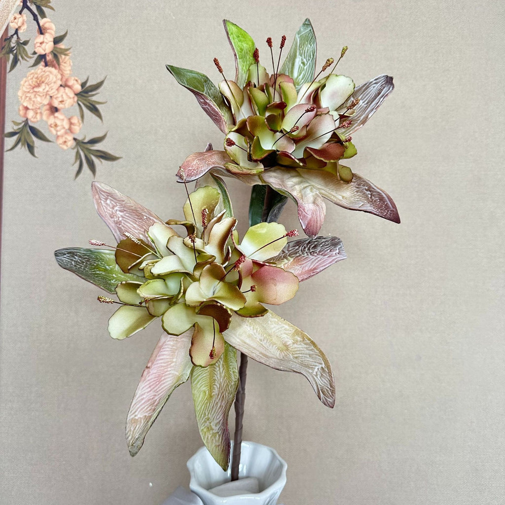 Fleur artificielle chic, tige unique avec 2 fleurs sauvages, 93 cm, idéale pour décoration intérieure et événements