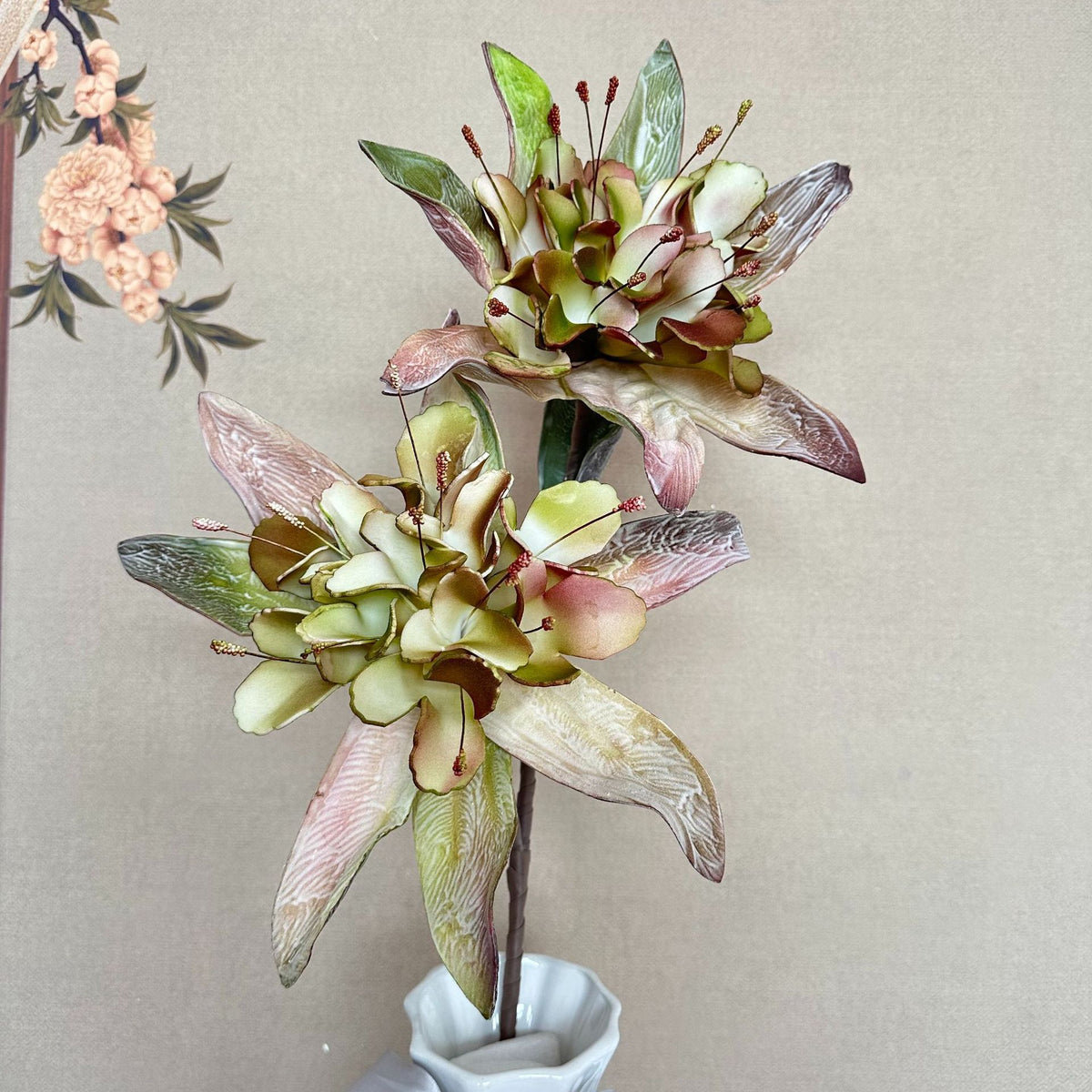 Fleur artificielle chic, tige unique avec 2 fleurs sauvages, 93 cm, idéale pour décoration intérieure et événements