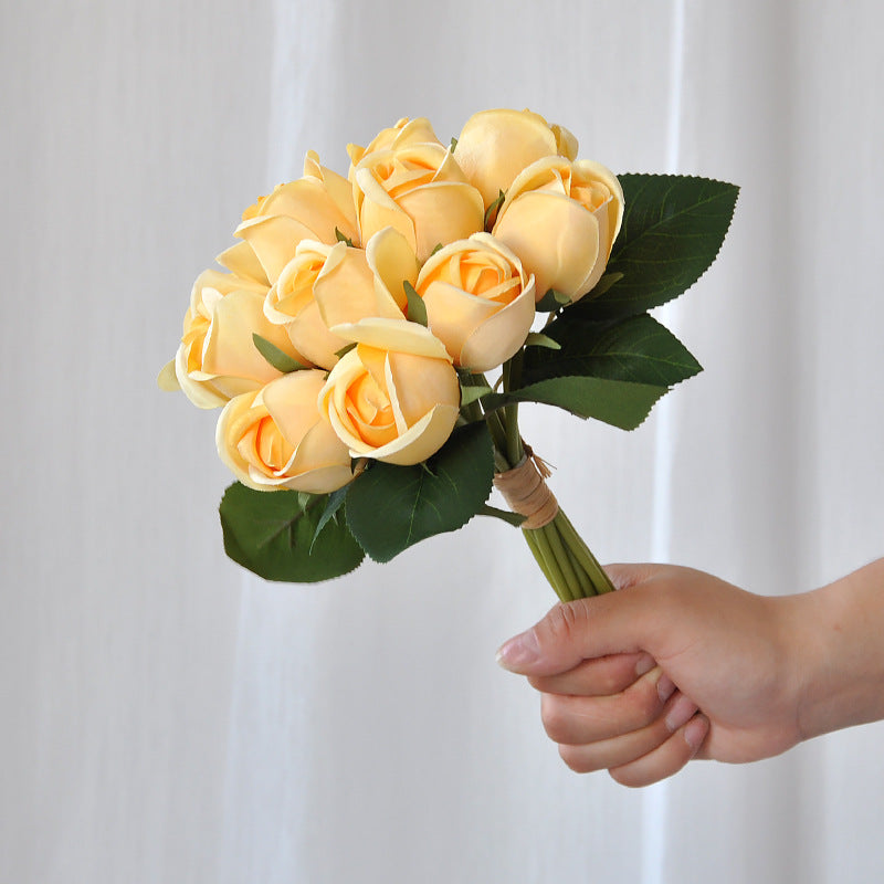 Bouquet de Roses Artificielles Hautement Réalistes, 24 cm, Polyester Soie, Décoration Intérieure, Mariage, Hôtel