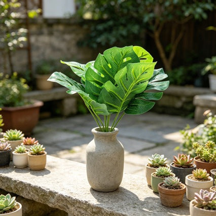 Plante Artificielle 9 Têtes de Monstera, Feuillage Réaliste pour Décoration Intérieure et Extérieure, Mariage, Événements