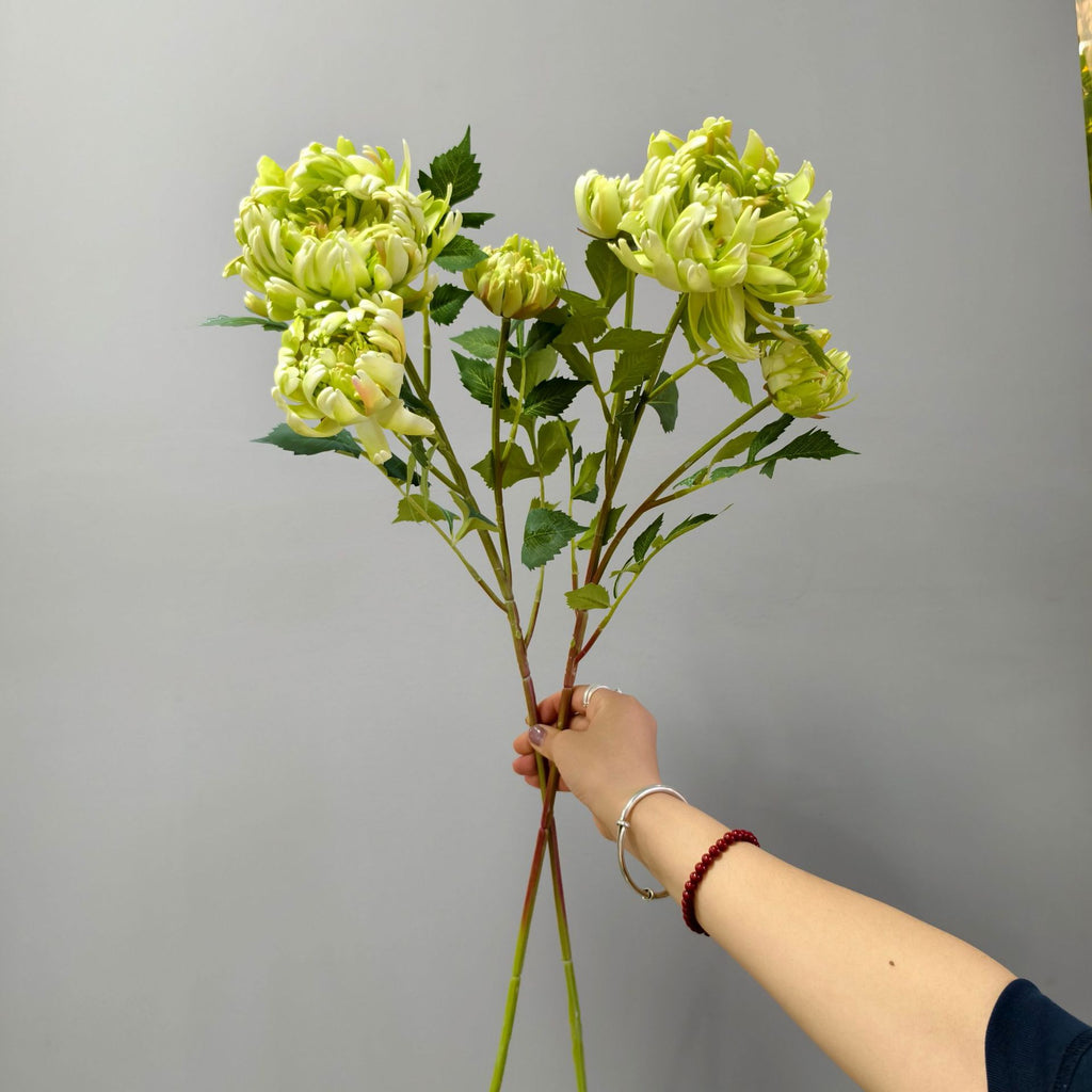 Fleur artificielle Dahlia Chrysanthème, tige unique avec 3 fleurs, 68 cm, décoration intérieure élégante