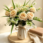 Bouquet de 18 roses artificielles, 40 cm, style champêtre moderne, décoration intemporelle pour mariage, maison et commerce