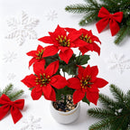 Fleur artificielle en soie polyester Poinsettia de Noël, bouquet de 5 fleurs, 36,5 cm, décoration de mariage, hôtel et maison