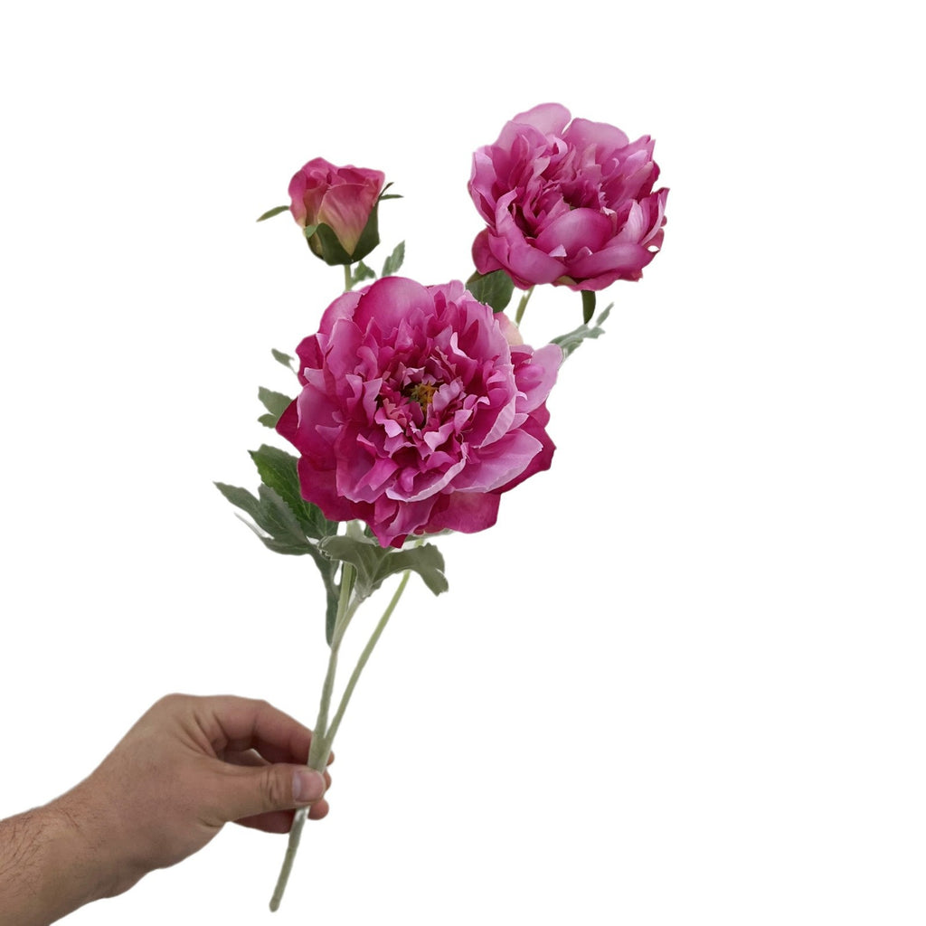 Tige unique de pivoine artificielle en tissu soyeux, 50 cm avec 3 fleurs, décoration intérieure élégante