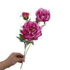Tige unique de pivoine artificielle en tissu soyeux, 50 cm avec 3 fleurs, décoration intérieure élégante