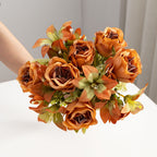 Bouquet de roses et lys artificiels, 34 cm, élégance française, pour mariage, décoration intérieure et extérieure