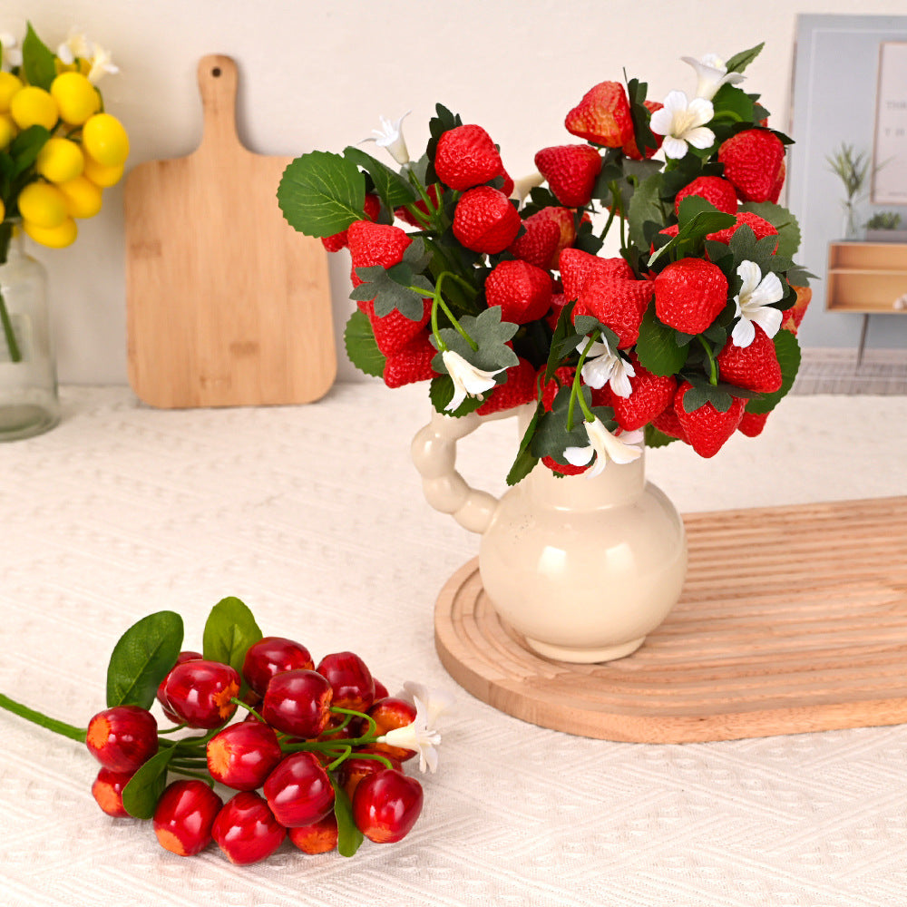 Bouquet de fraises artificielles 19 fruits, 28 cm, décoration intérieurs mariages cadeaux