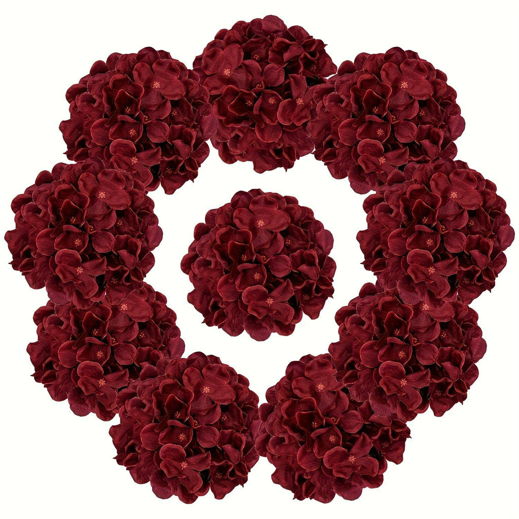 Tête de fleur d'hortensia artificiel en tissu soyeux, 28 cm, couleur bordeaux, pour décoration intérieure et mariage