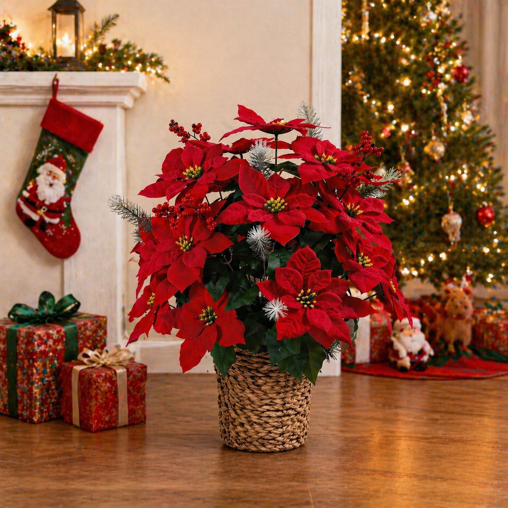 Poinsettia artificiel avec 36 fleurs, décoration de Noël en tissu soyeux, 36 cm, pour mariages, hôtels et décoration d'intérieur