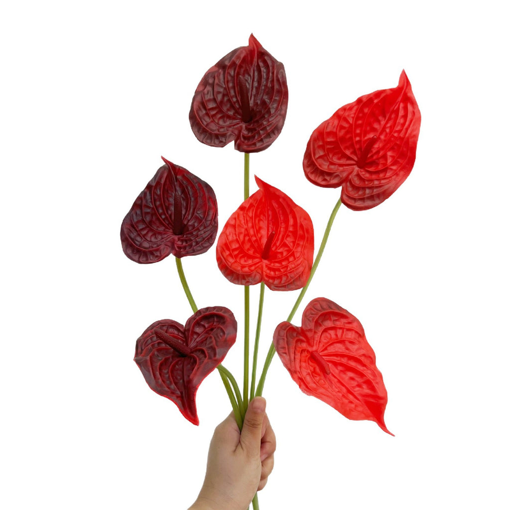 Fleur artificielle en PU, Anthurium rouge, tige unique, 56 cm, idéal pour mariages et décoration intérieure