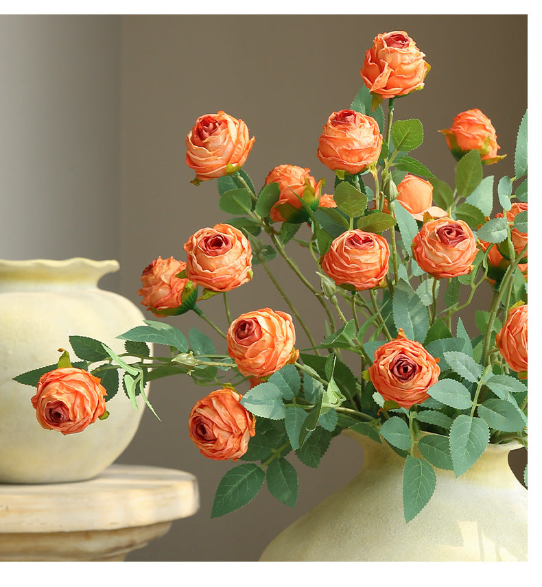 Rose artificielle à bord frisé, tige unique avec 3 fleurs, 57 cm, tissu polyester, décoration intérieure