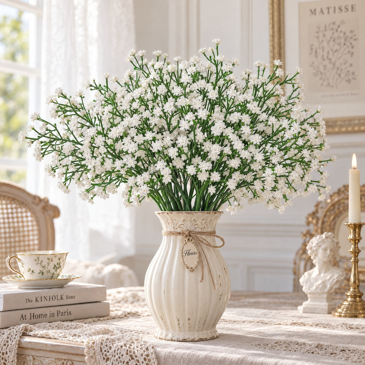 10 tiges de gypsophile artificielle, 27 cm, idéales pour mariages et décoration intérieure