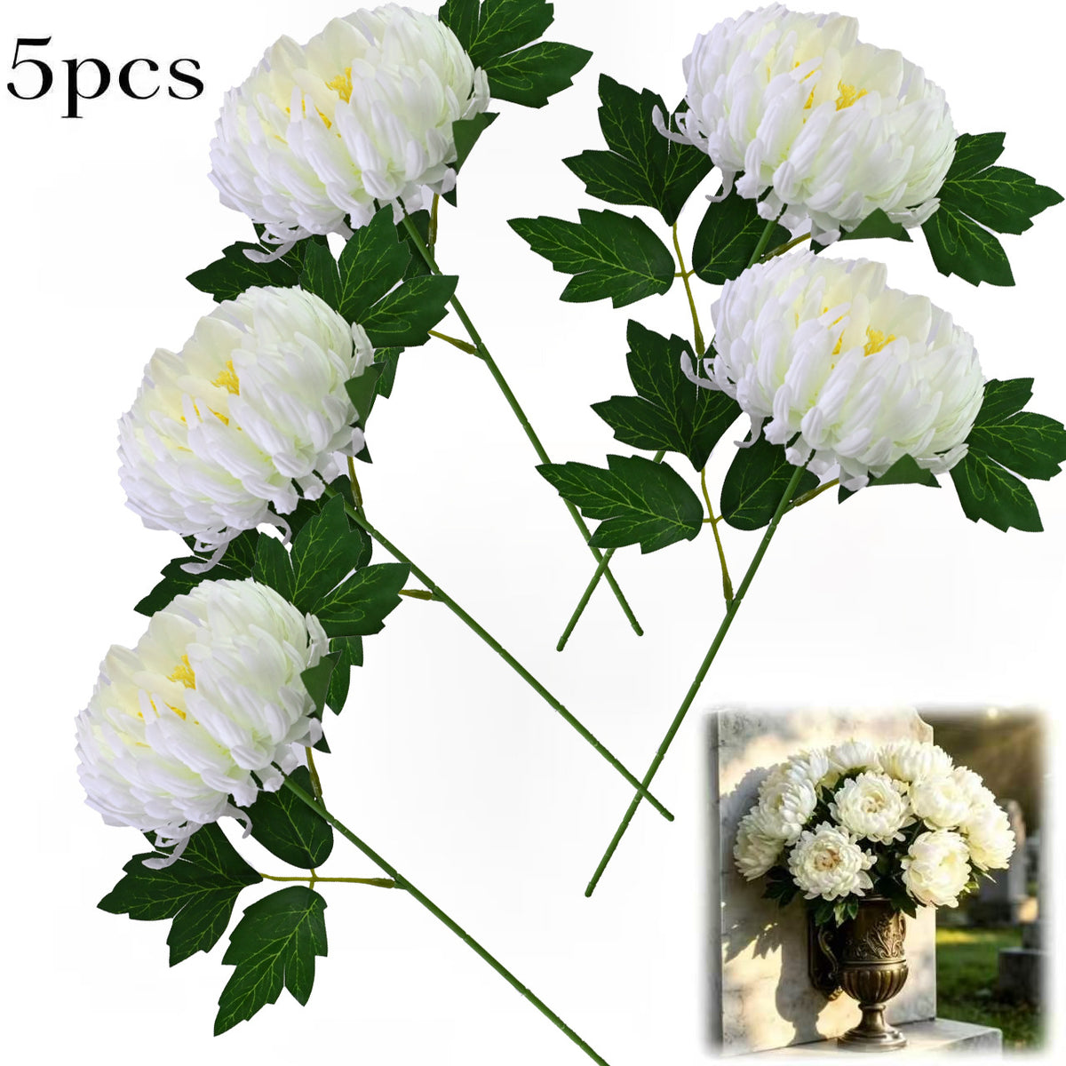 Fleur artificielle en tissu soyeux, chrysanthème simple tige, 34 cm, décoration intérieure et extérieure