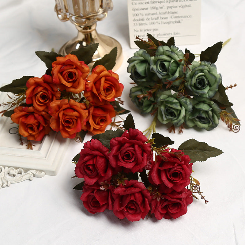 Bush de roses artificielles vintage, 6 fleurs, 30 cm, tissu soyeux, décoration intérieure et événements