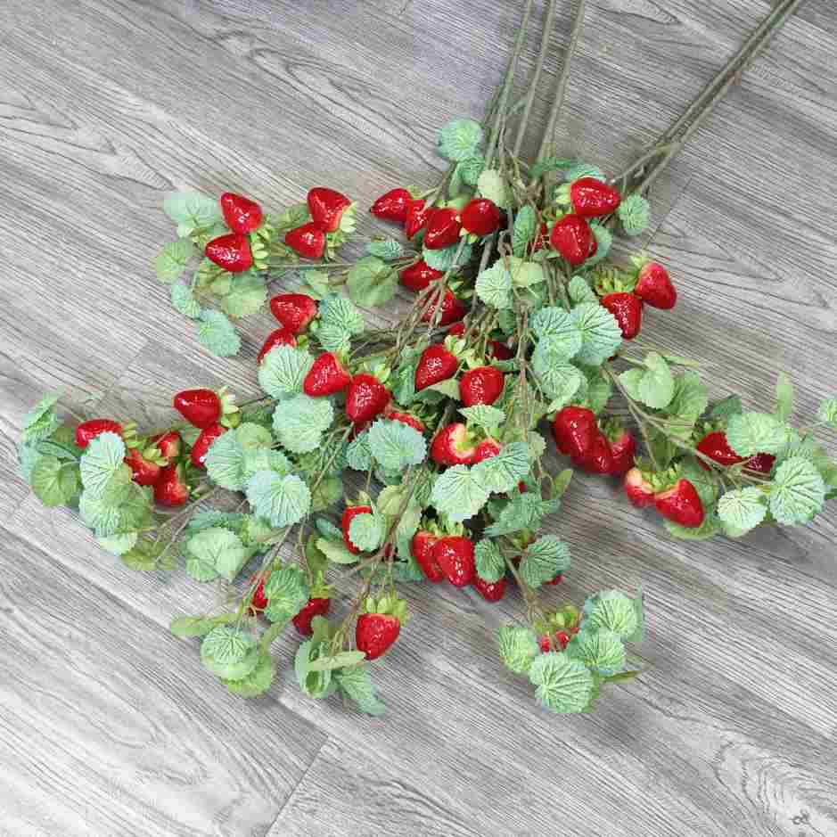Tige de fraises artificielles avec baies sauvages, 90 cm, décoration intérieure et mariage
