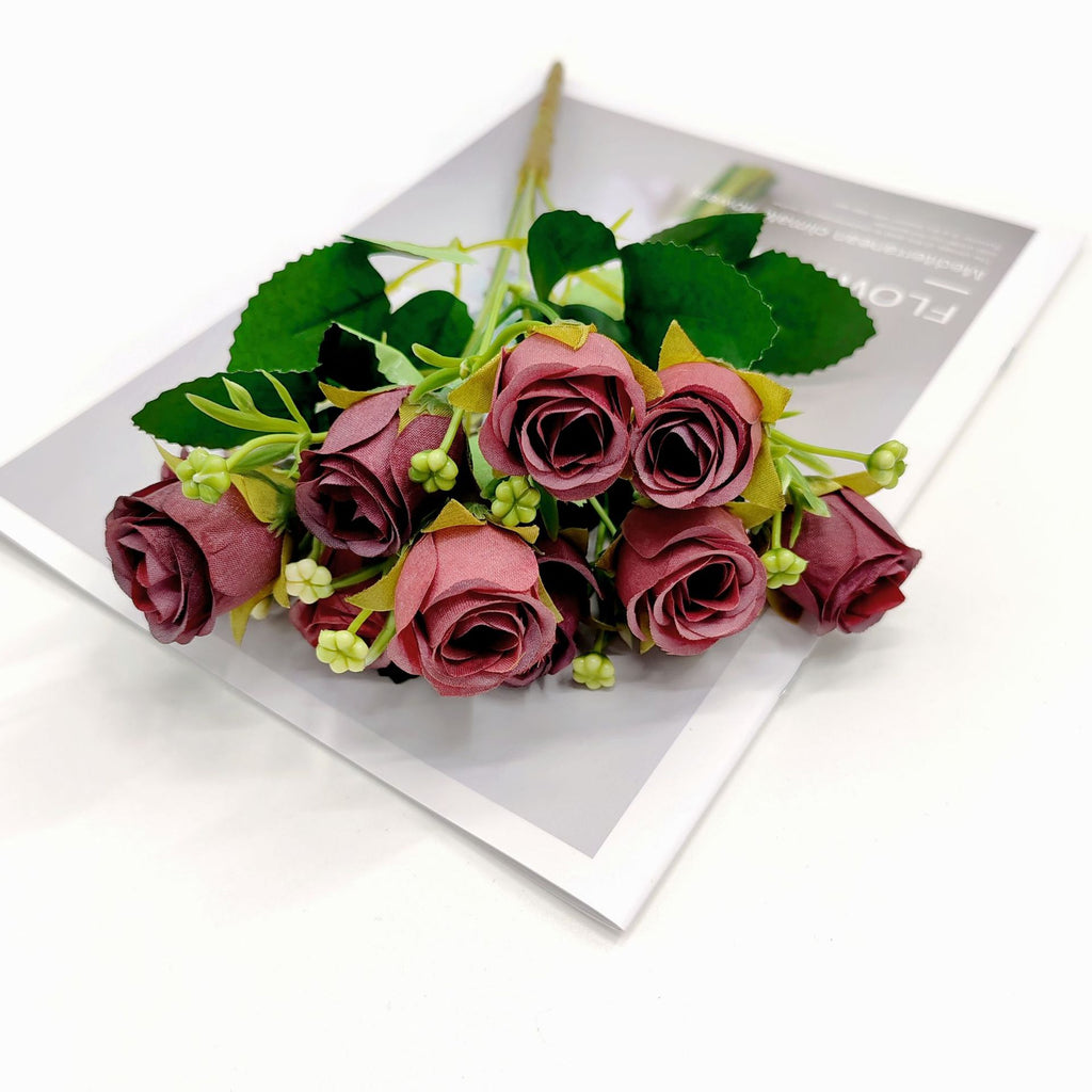 Bouquet de 10 Roses Artificielles en Plastique, 30 cm, Décoration Intérieure Moderne