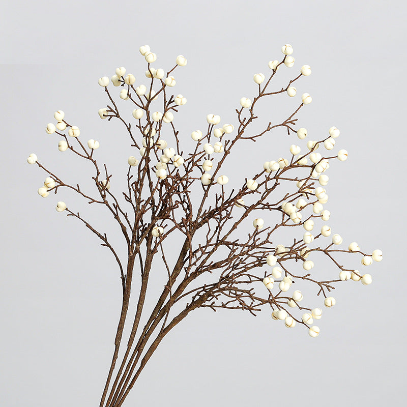 Branche décorative en mousse avec fruits de Sapium, tige unique de 62 cm, 23 fruits, style rétro et élégant