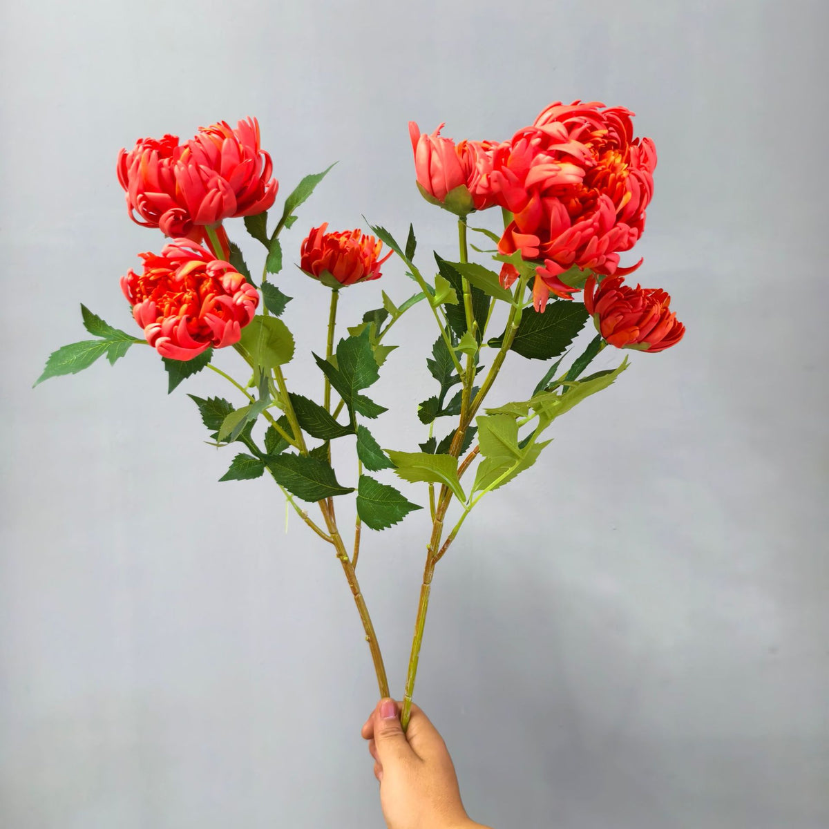 Fleur artificielle Dahlia Chrysanthème, tige unique avec 3 fleurs, 68 cm, décoration intérieure élégante