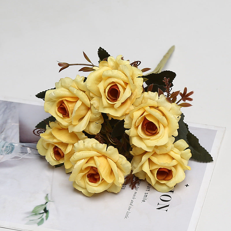 Bush de roses artificielles vintage, 6 fleurs, 30 cm, tissu soyeux, décoration intérieure et événements