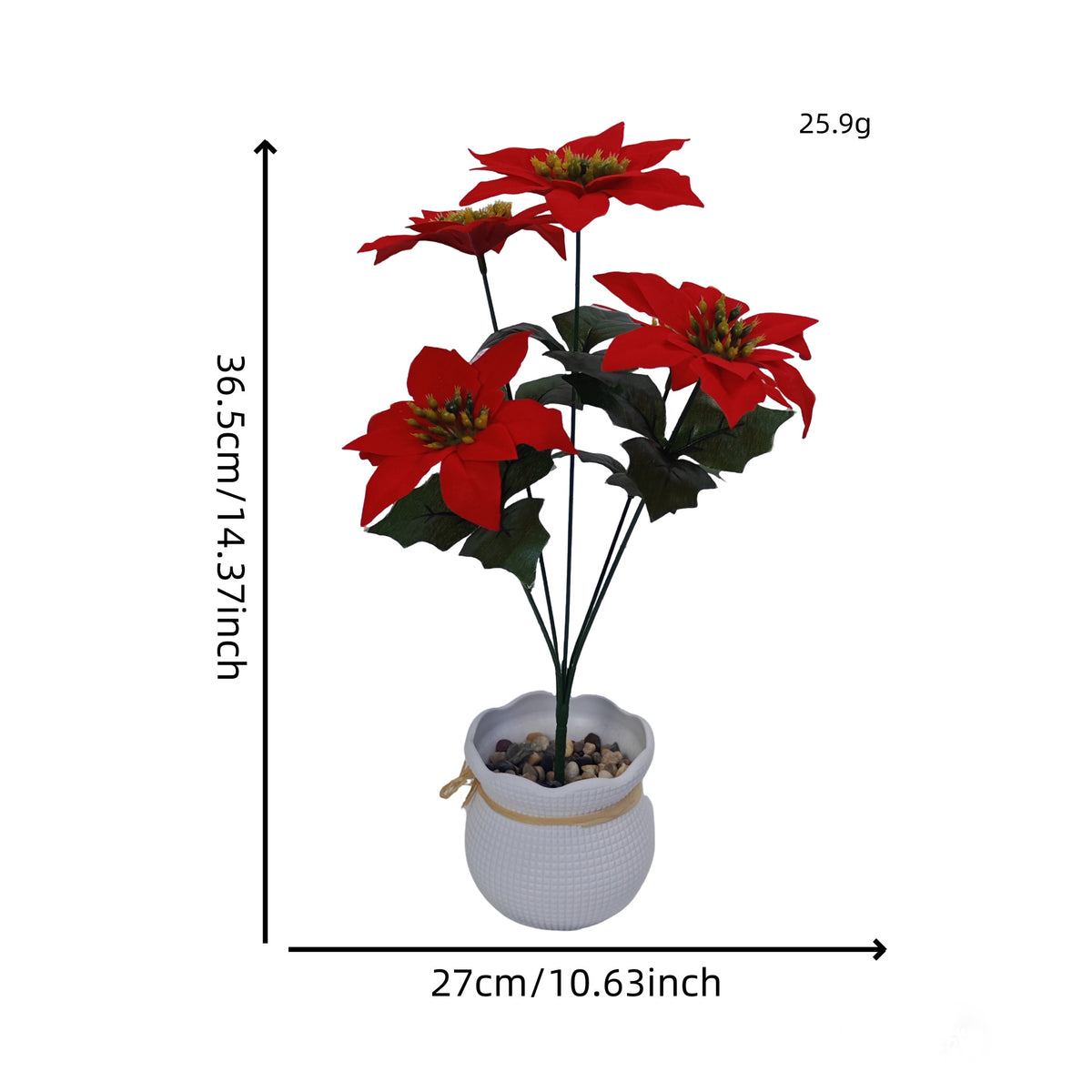 Fleur artificielle en soie polyester Poinsettia de Noël, bouquet de 5 fleurs, 36,5 cm, décoration de mariage, hôtel et maison