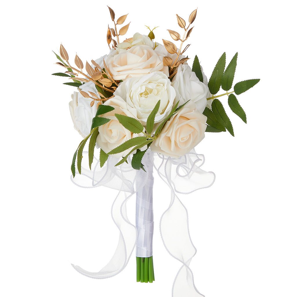 Bouquet de roses artificielles, 7 fleurs, 29 cm, idéal pour mariages et décoration intérieure
