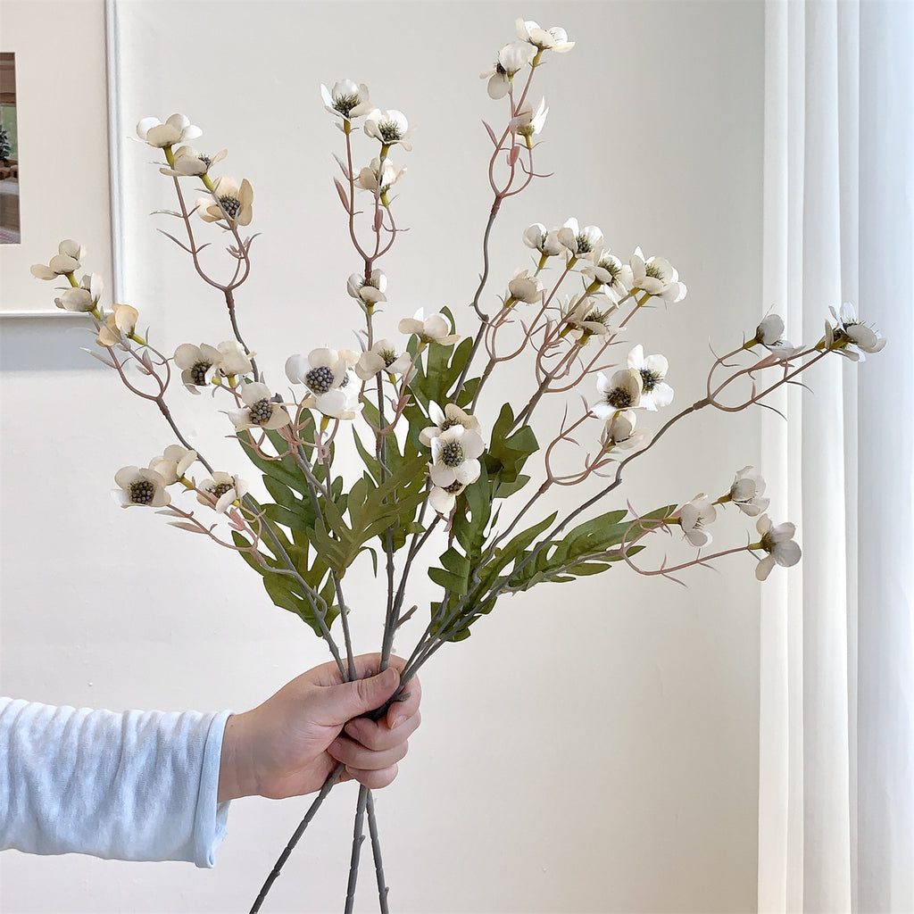 Bouquet de fleurs artificielles en soie polyester, 15 fleurs de prunier, 58 cm, décoration intérieure, style rétro